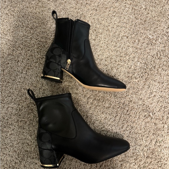 Coach Leather Nala bootie, leather and Signature coated canvas Block heel black - Picture 10 of 11